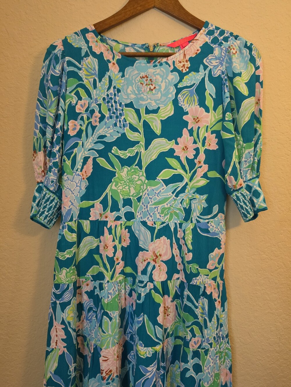 Lilly Pulitzer Ameilia Midi Dress Womens 6 Green Pink Floral Cottagecore Summer‎